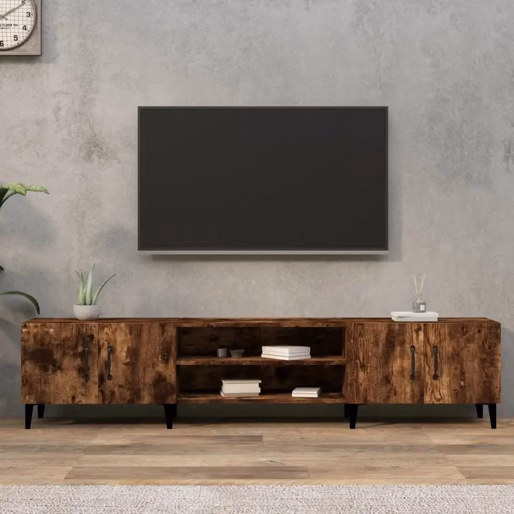 Mobile TV moderno in legno multistrato e metallo color rovere fumo, L: 180 cm, P: 31,5 cm, H: 40 cm – 2