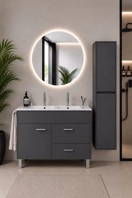 Mobile bagno con lavabo ORIGENBATH SAMOS senza specchio 120x45 cm doppio lavabo grafite con colonna