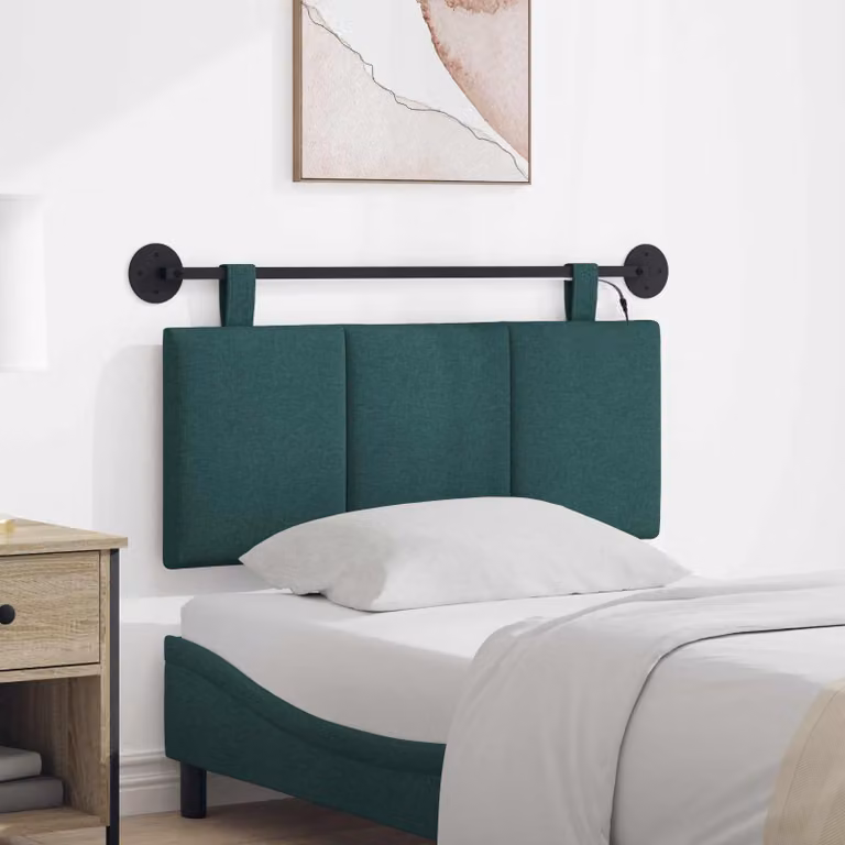 Testiera da letto sospesa vidaXL in tessuto verde scuro con illuminazione LED integrata