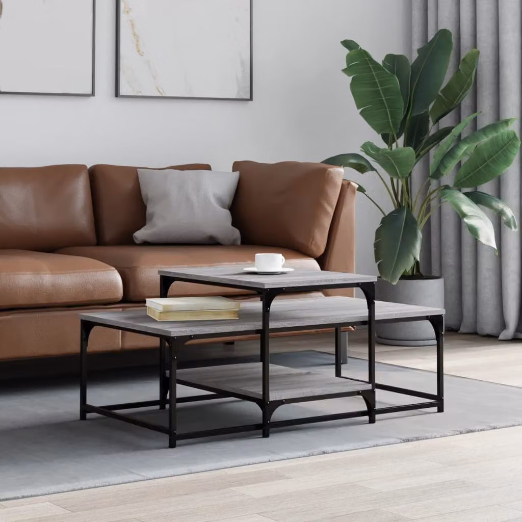 Tavolino da salotto moderno vidaXL in legno e metallo, colore grigio, L: 102 cm, P: 60 cm, H: 45 cm