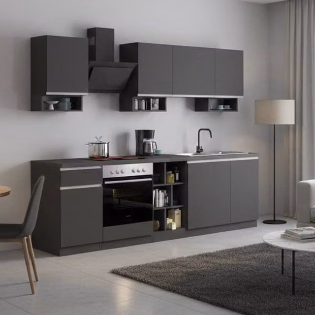 Cucinino Attimis DMORA in legno Grigio Antracite con cassetti e ripiani aperti – 1