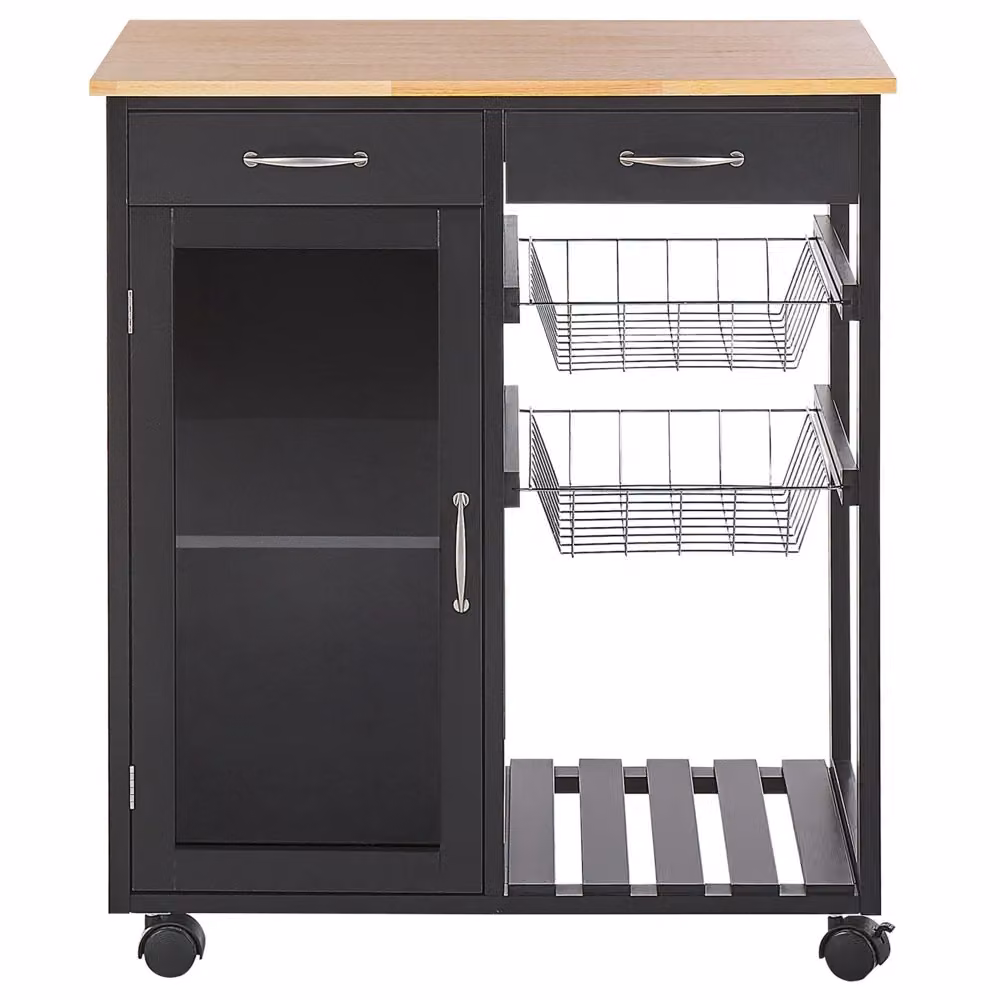 Carrello da Cucina e Soggiorno BELIANI in Legno di Pino Nero con 2 Cassetti, Mobiletto e 2 Scaffali, L/P/H: 76 x 48 x 88 cm – 2