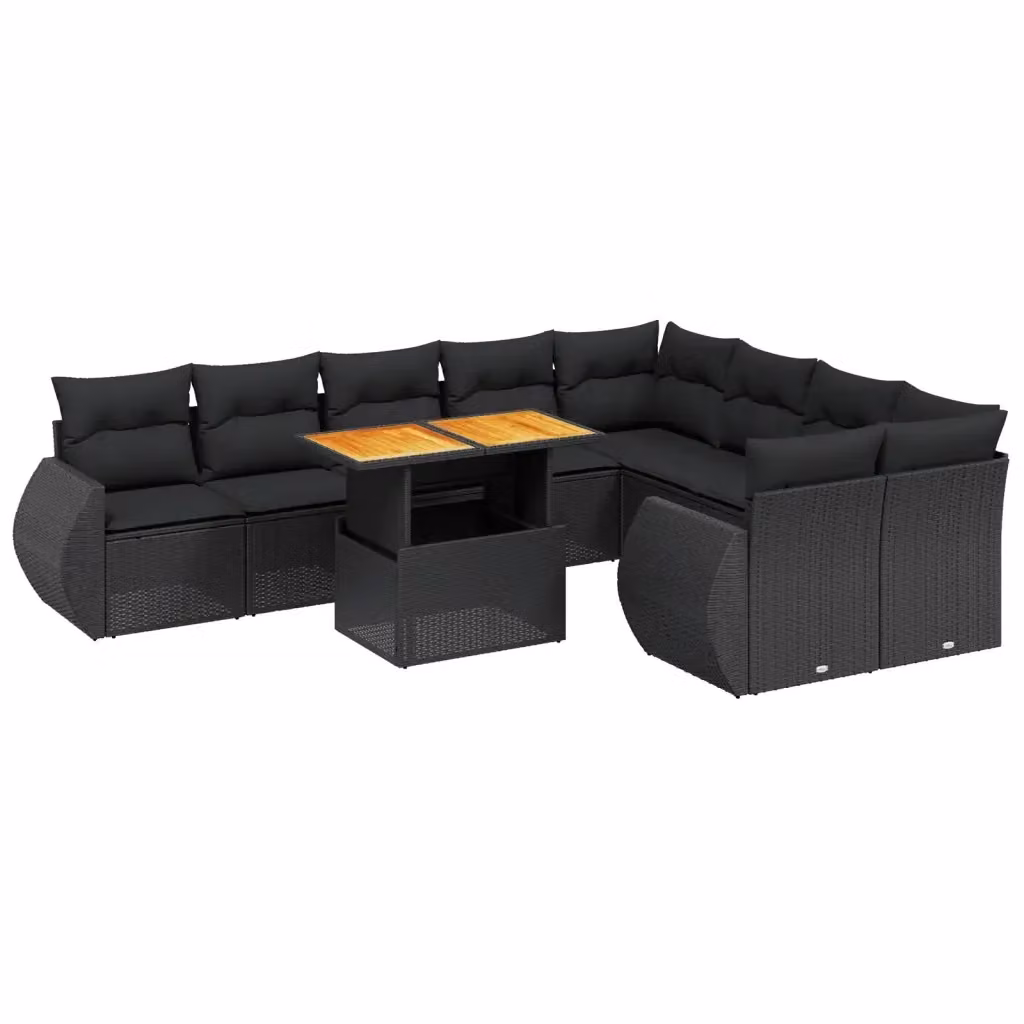 vidaXL Set Divani da Giardino a Forma di L in Polyrattan Nero con Cuscini e Tavolino da Esterno – 2