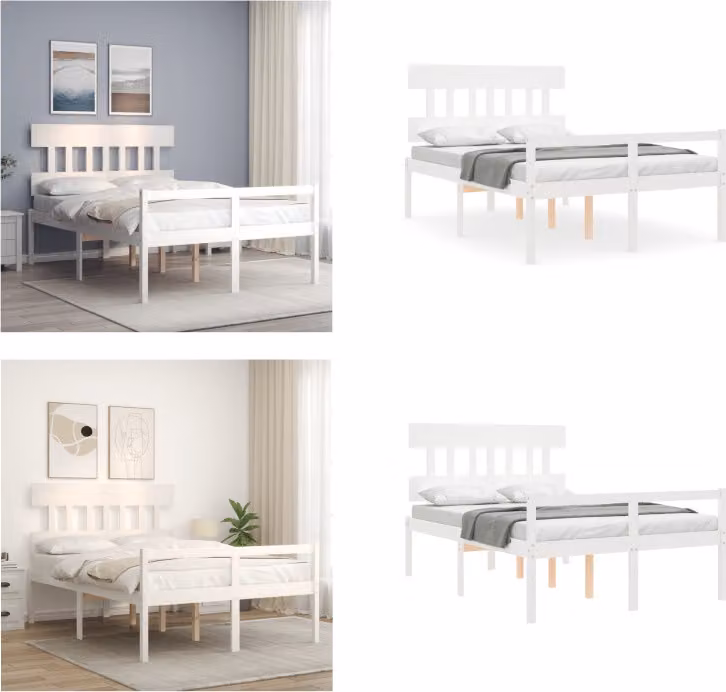 vidaXL Letto Senior con testiera 120x200 cm Bianco in legno massiccio - Letto Senior - Letti Senior - Letti Per Anziani - Letti Per Anziani