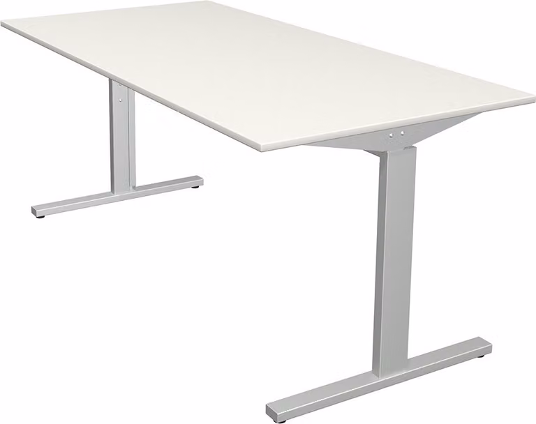 Scrivania Kerkmann Form 2 160x80x70-82 cm, base a T, alluminio argento e bianco