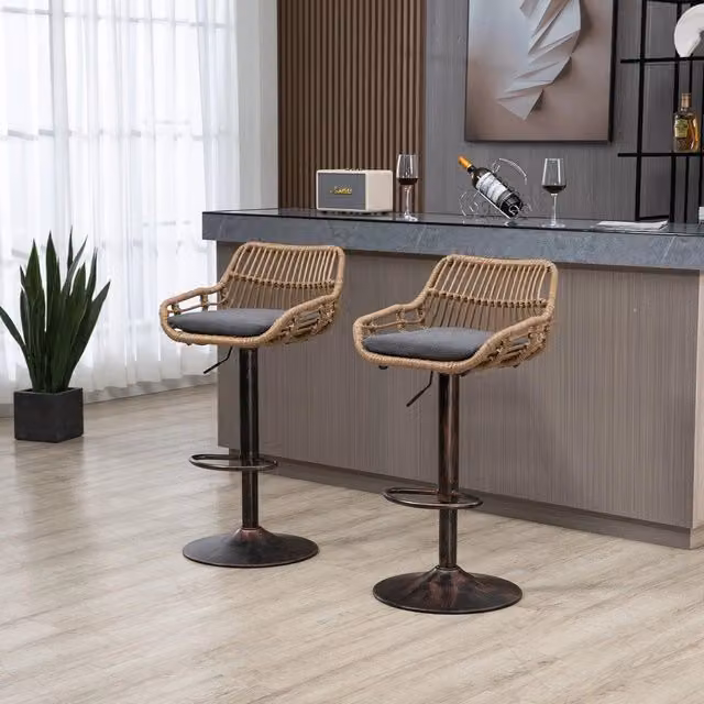 Set 2 sgabelli da bar girevole regolabile in altezza ¨C Minimal ¨C rattan grigio design moderno per cucina sala pranzo