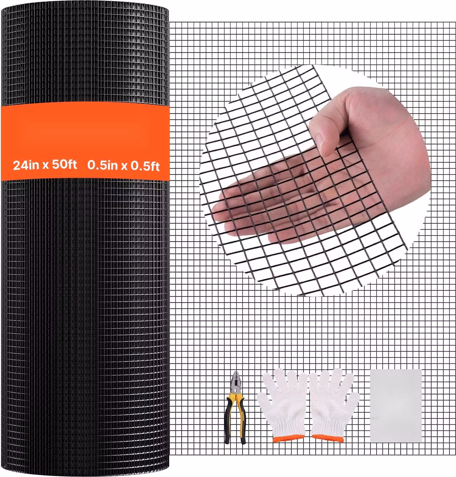 Recinzione da giardino in rete metallica - Rete metallica saldata - Altezza 61 cm x lunghezza 15,2 m - Maglie 12,7 x 12,7 mm - Spessore del filo 1,06 mm - Zincata e rivestita in PVC - Per conigli e polli