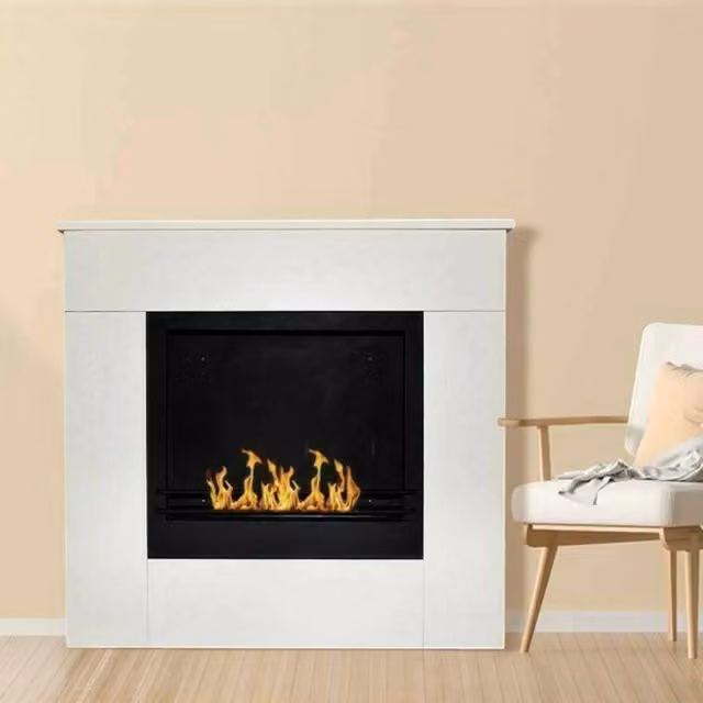 Camino a bioetanolo Amaseno, Caminetto, Focolare senza fumo, Riscaldatore ad etanolo, Made in Italy, 96x36 h90 cm, Bianco