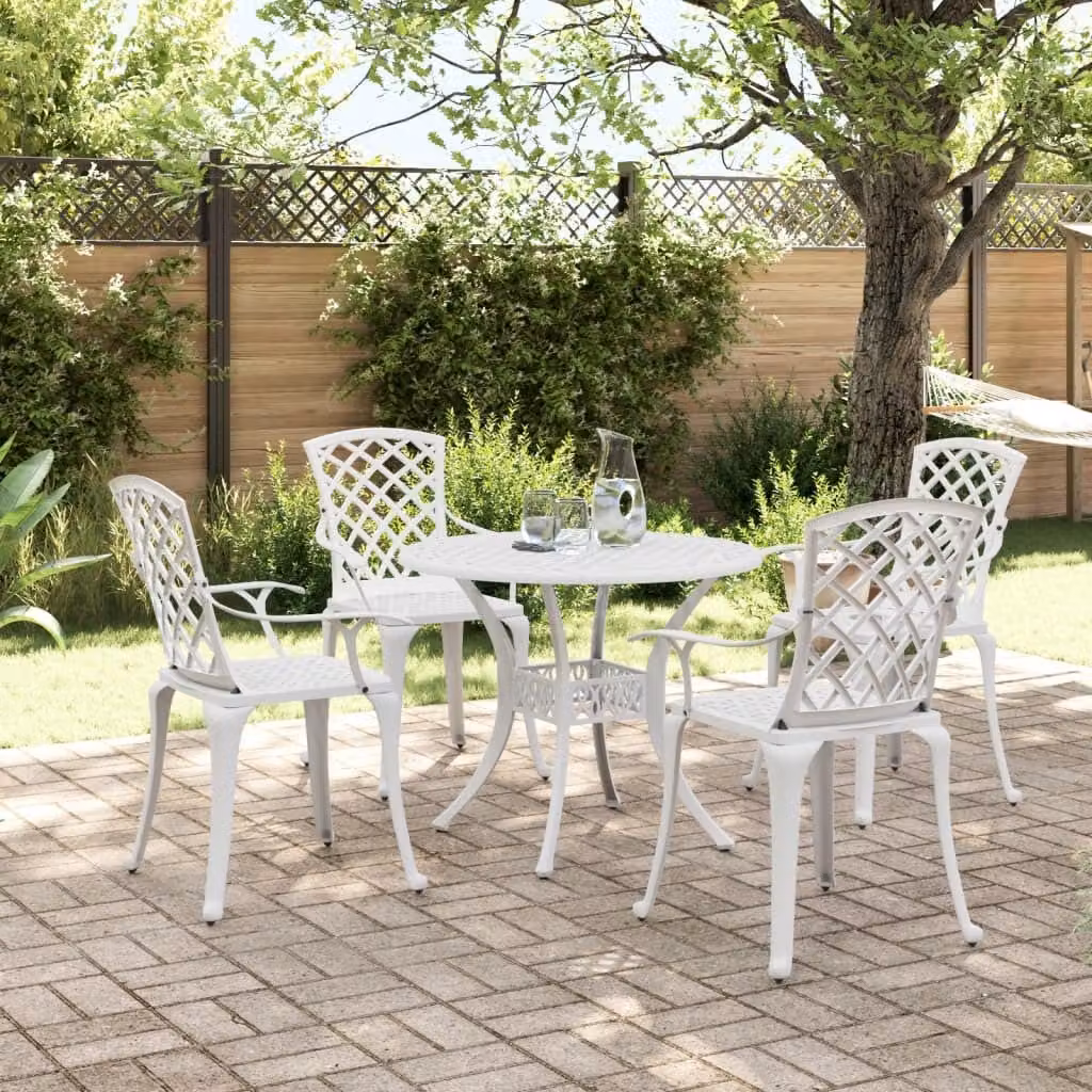 Maison Exclusive - Set da pranzo da giardino a 5 pezzi in fusione di alluminio bianco
