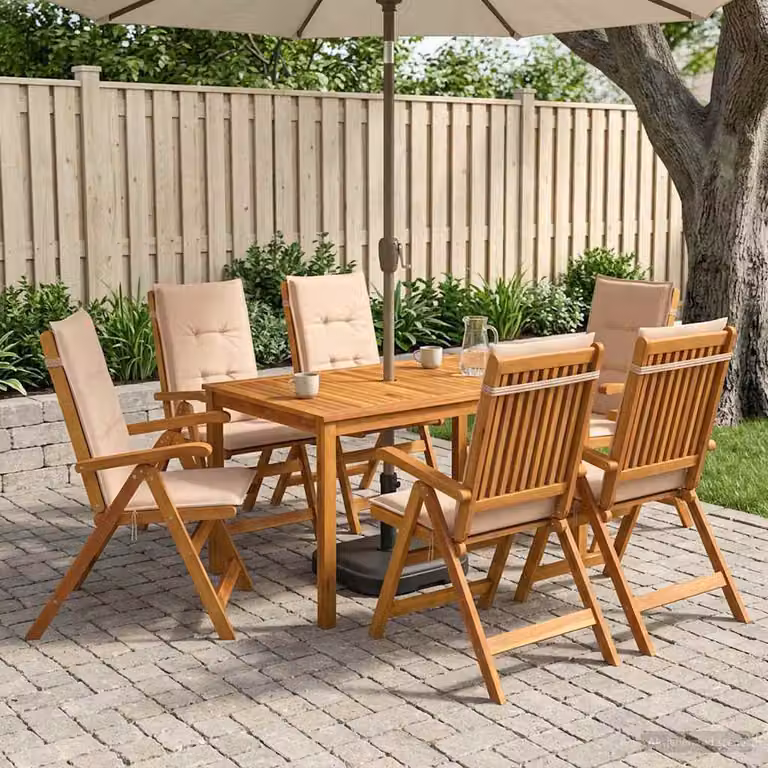 Set da pranzo da giardino vidaXL in legno di acacia trattato, 7 pezzi, colore beige e marrone