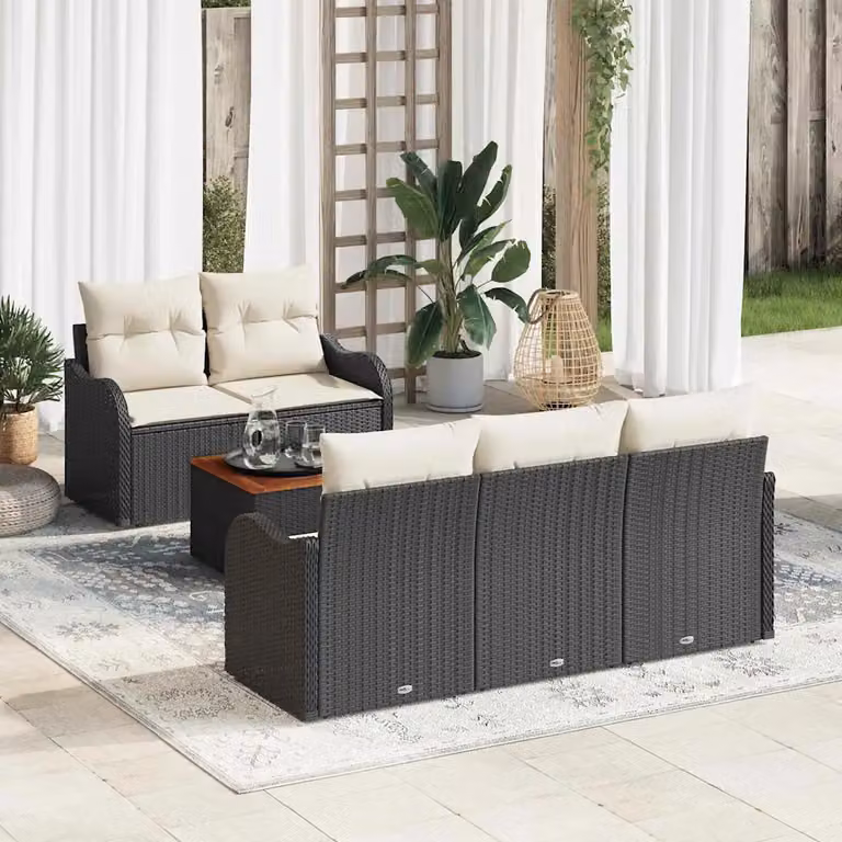 Set Divano da Giardino vidaXL a Forma di L composto da 6 Pezzi con Cuscini in Nero e Beige