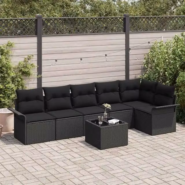 Set Divano da Giardino 7 pz Nero polyrattan 3345393