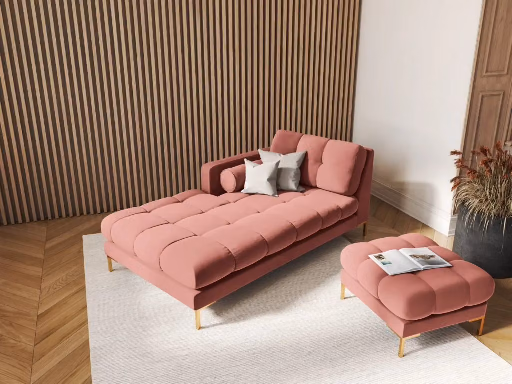 Chaise longue sinistra Bali di Cosmopolitan Design in velluto rosa con struttura in metallo L/P/H: 164 x 102 x 75 cm – 2