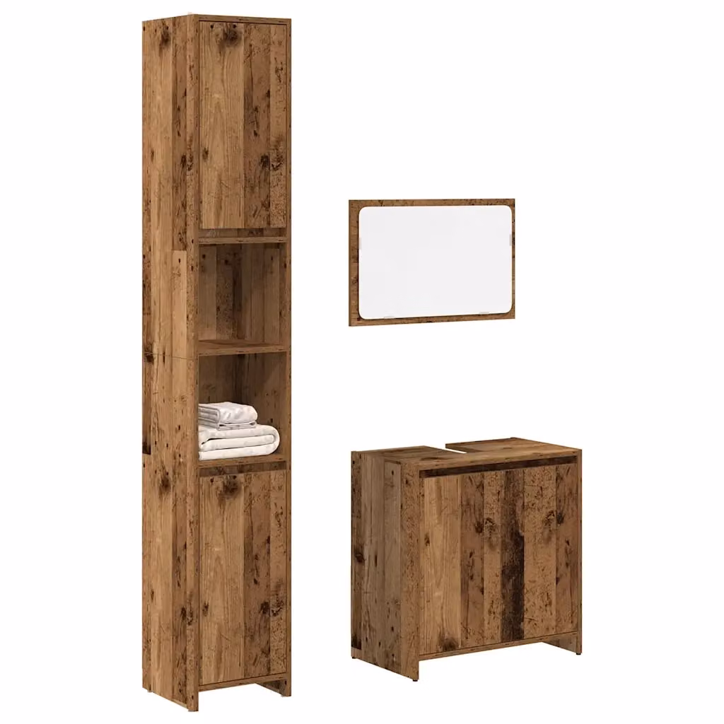 Set Mobili da Bagno Classico in Legno Marrone con Mobile Lavabo, Mobile Laterale e Colonna, L/P/H: 60 x 33 x 60 cm – 2