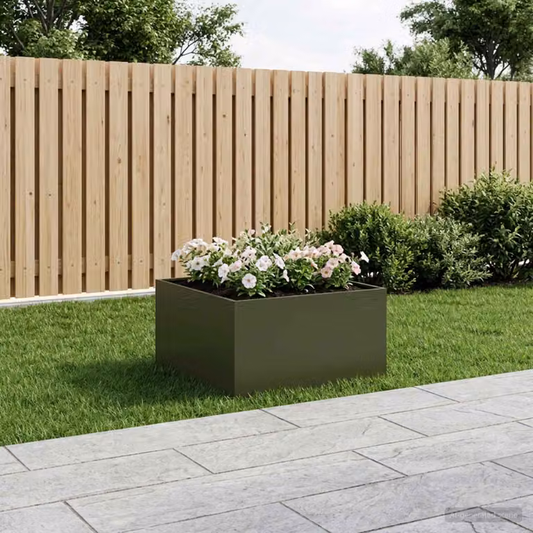 vidaXL Vaso da giardino in metallo Verde, L 80 cm x P 80 cm x H 40 cm