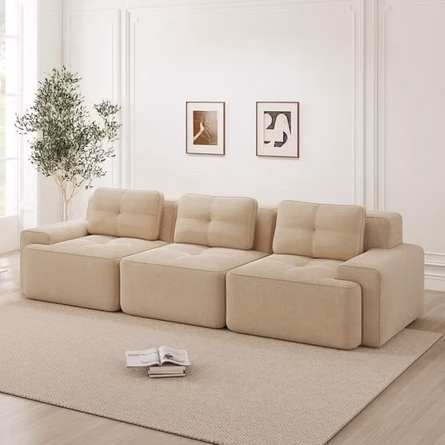 Divano modulare 3 posti - Zephmum - Tessuto velluto a coste beige