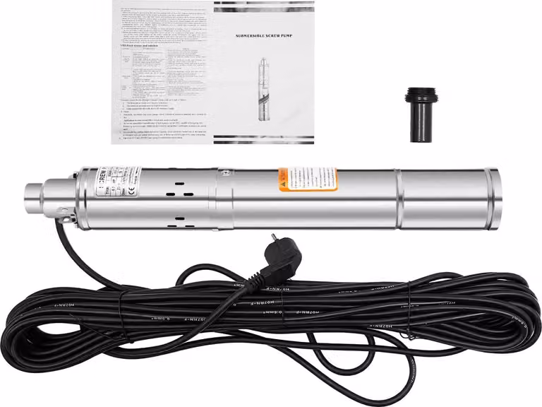 Pompa per pozzi profondi in acciaio inox 304 - Pompa sommersa - 0,25 kW (250 W) - 1600 L/h - 220 V Spina UE - 7,5×52 cm