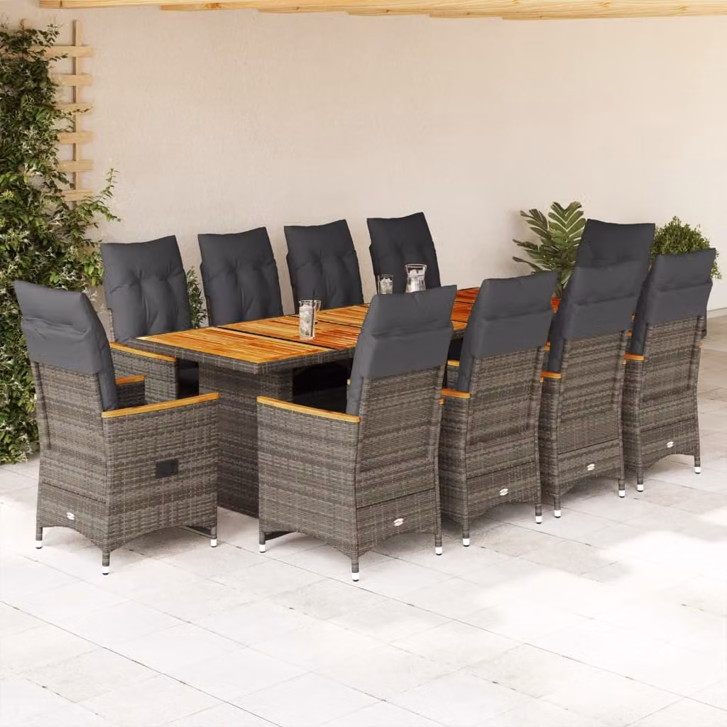 Maison Exclusive - Set da giardino bistrot 11 pezzi con cuscini grigio in polyrattan