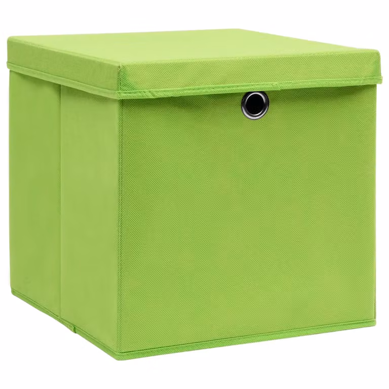 vidaXL Scatole portaoggetti con coperchio 10 pz. Tessuto verde 32x32x32 cm