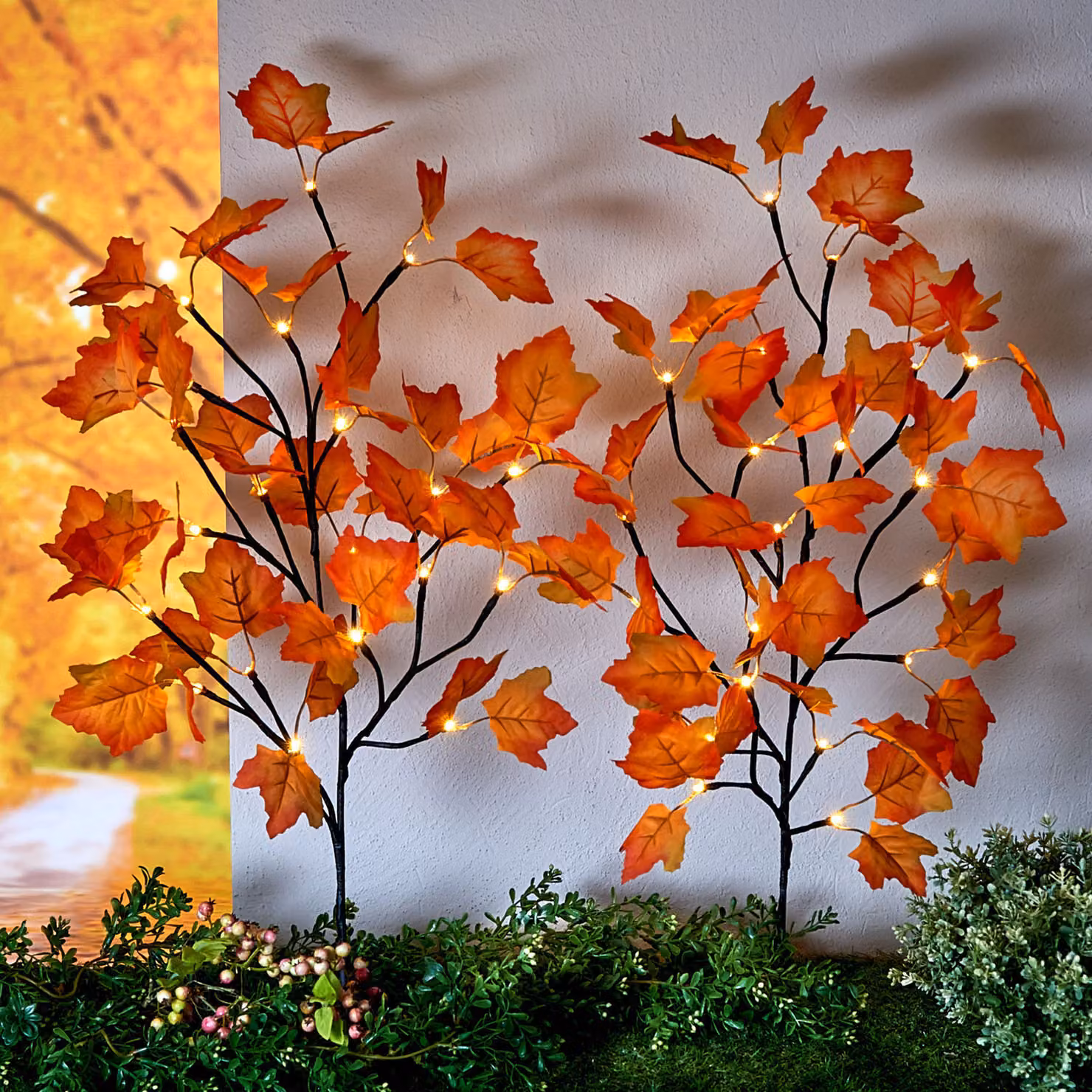 Spina LED da giardino autumn foliage - 2 spine LED da esterno a batteria
