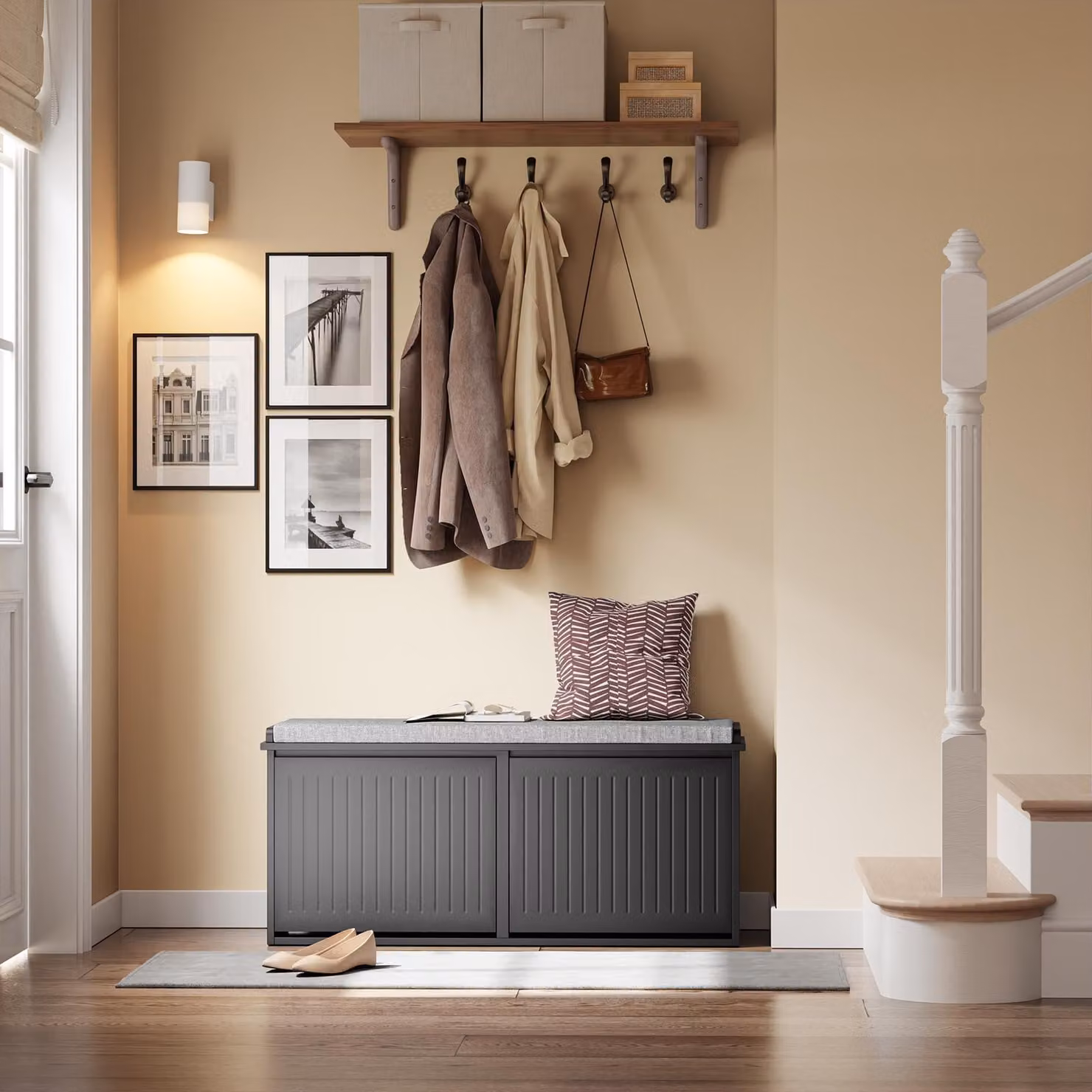 SoBuy Panca Scarpiera con ante scorrevoli Mobile ingresso nero stile scandinavo FSR98-XL-SCH
