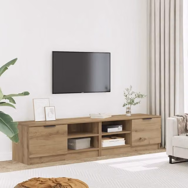 Set di 2 mobili porta TV vidaXL in legno MDF color rovere marrone, design moderno per soggiorno o camera da letto, L: 80 cm, P: 35 cm, H: 36,5 cm – 1