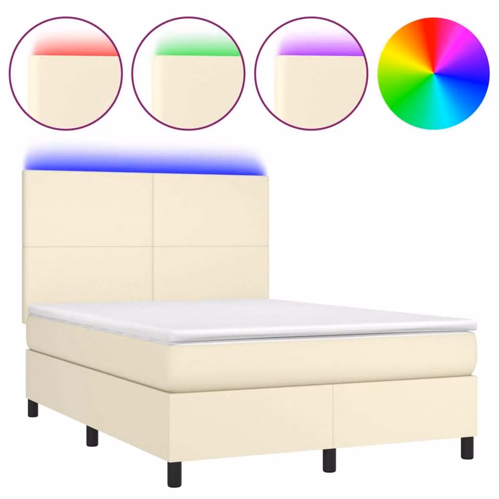 Giroletto a Molle con Materasso e LED Crema 140x190 cm
