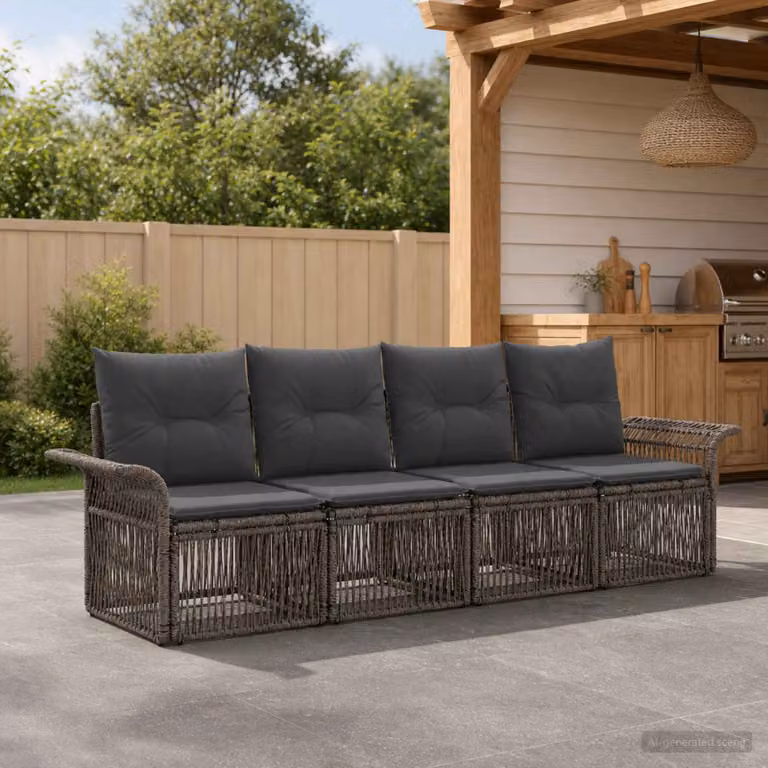 Set Divano da Giardino vidaXL 4 pz Grigio con Cuscini e Struttura in Metallo Resistente alle Intemperie