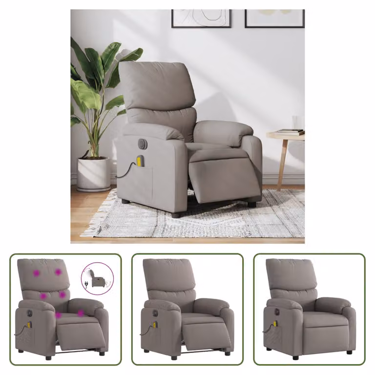 The Living Store Sedia Massaggiante Elettrica Tessuto Taupe