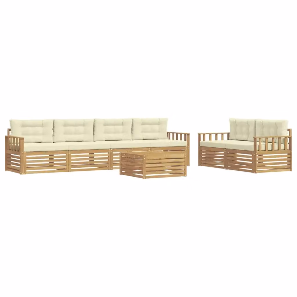 Set di divani da esterno moderno vidaXL in legno di acacia con cuscini bianchi e beige, 7 pezzi – 2