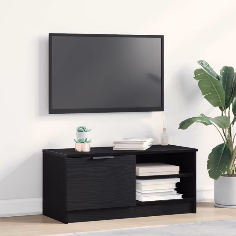 Mobile TV vidaXL Moderno in Legno Ingegnerizzato Nero L 80 cm x P 35 cm x H 36,5 cm