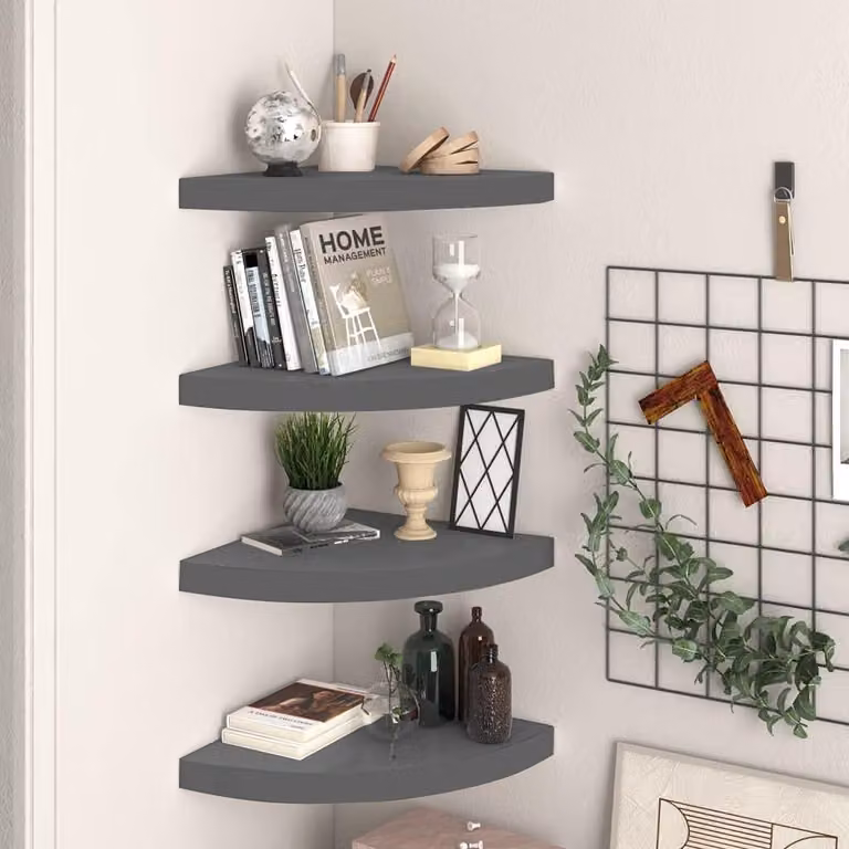 Set di 4 mensole angolari galleggianti in MDF, finitura grigio lucido