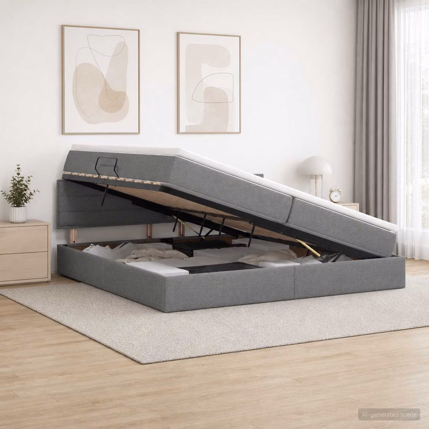 Letto con contenitore e materasso ibrido vidaXL Grigio e Bianco L/P: 200 x 200 cm
