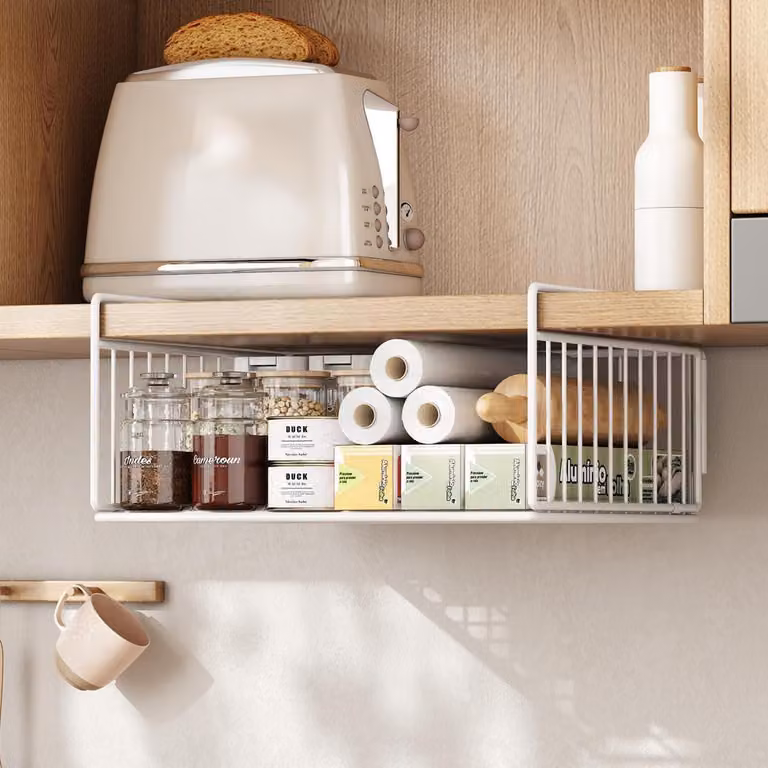 Organizzatore metallico per mobili sottolavello, cesto appendibile, bianco, 32 cm
