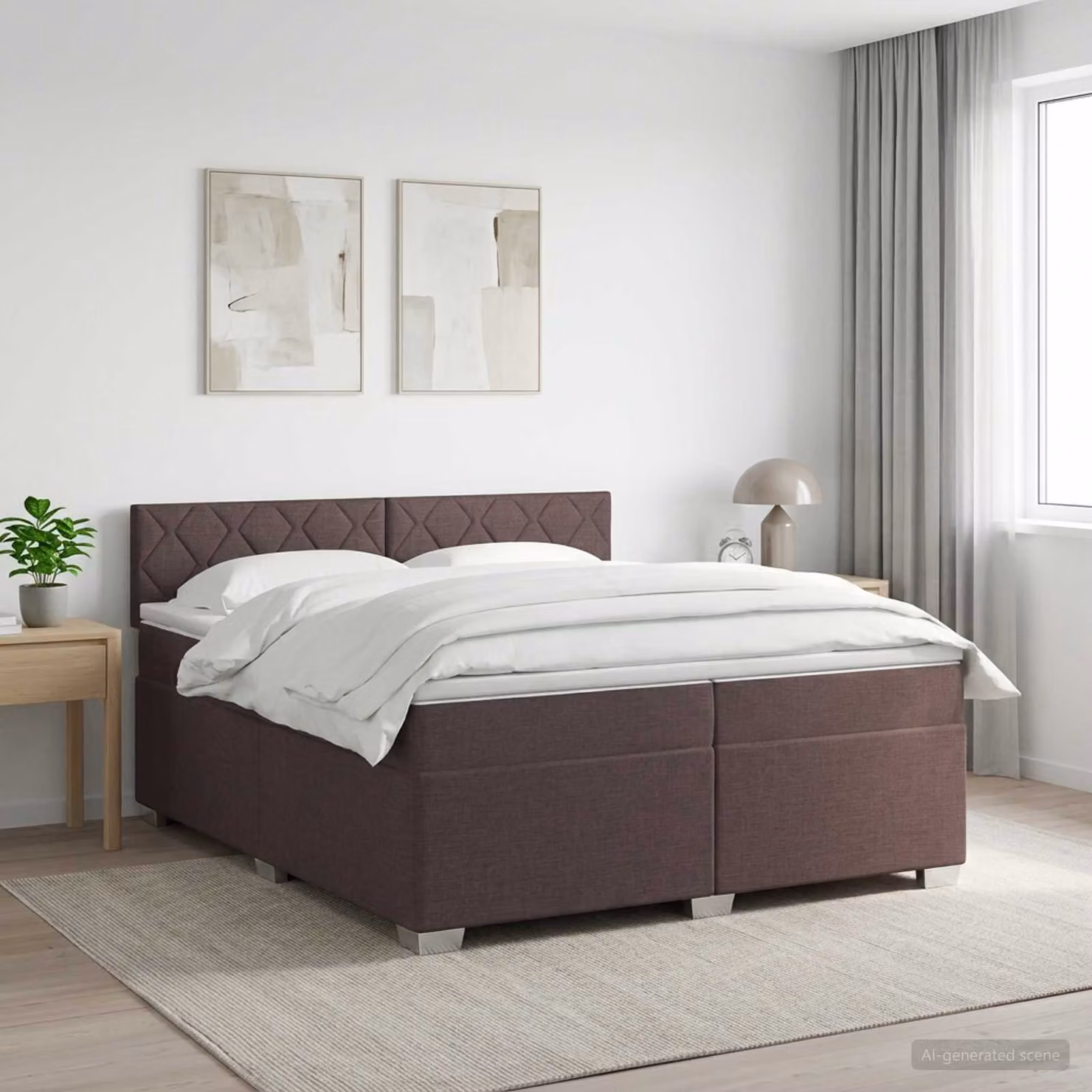 Letto box spring con materasso ibrido vidaXL in legno e tessuto, Marrone e Bianco, L/P: 200 x 200 cm