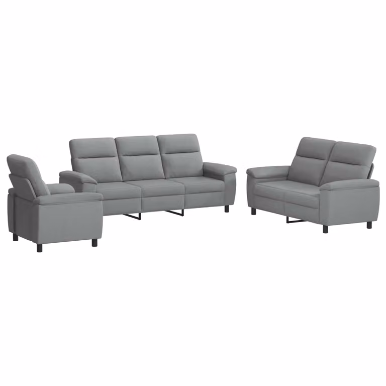 Set di 3 divani moderni vidaXL in tessuto grigio con struttura in metallo per soggiorno