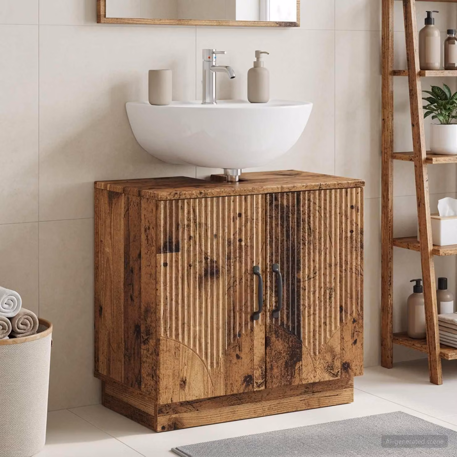 Armadio per lavabo da bagno vidaXL HOORN in legno antico marrone con ante a battente