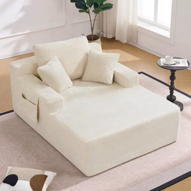 Divano moderno OKWISH in velluto a coste beige con cuscini inclusi