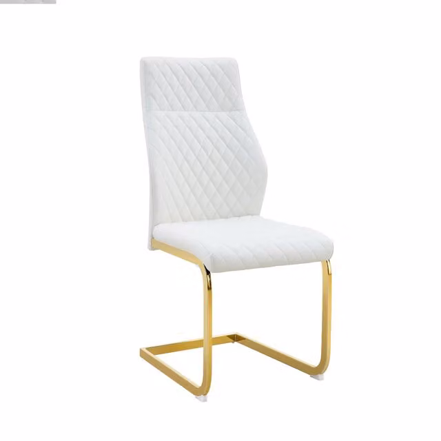 Set tavolo e sedie con tavolo rotondo e 2 sedie imbottite, in MDF, metallo e pelle PU noce, bianco e oro