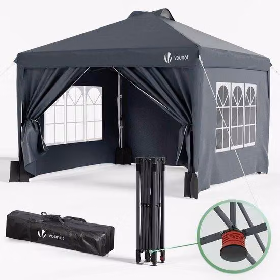 Casetta da giardino pieghevole 3x3 m, gazebo pop-up resistente alle intemperie con protezione UV e borsa da viaggio.