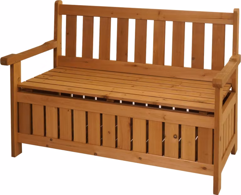 Panca da giardino HWC-L68 con vano portaoggetti, panca a cassapanca con vano portaoggetti, legno di abete  per esterni 114 cm, marrone