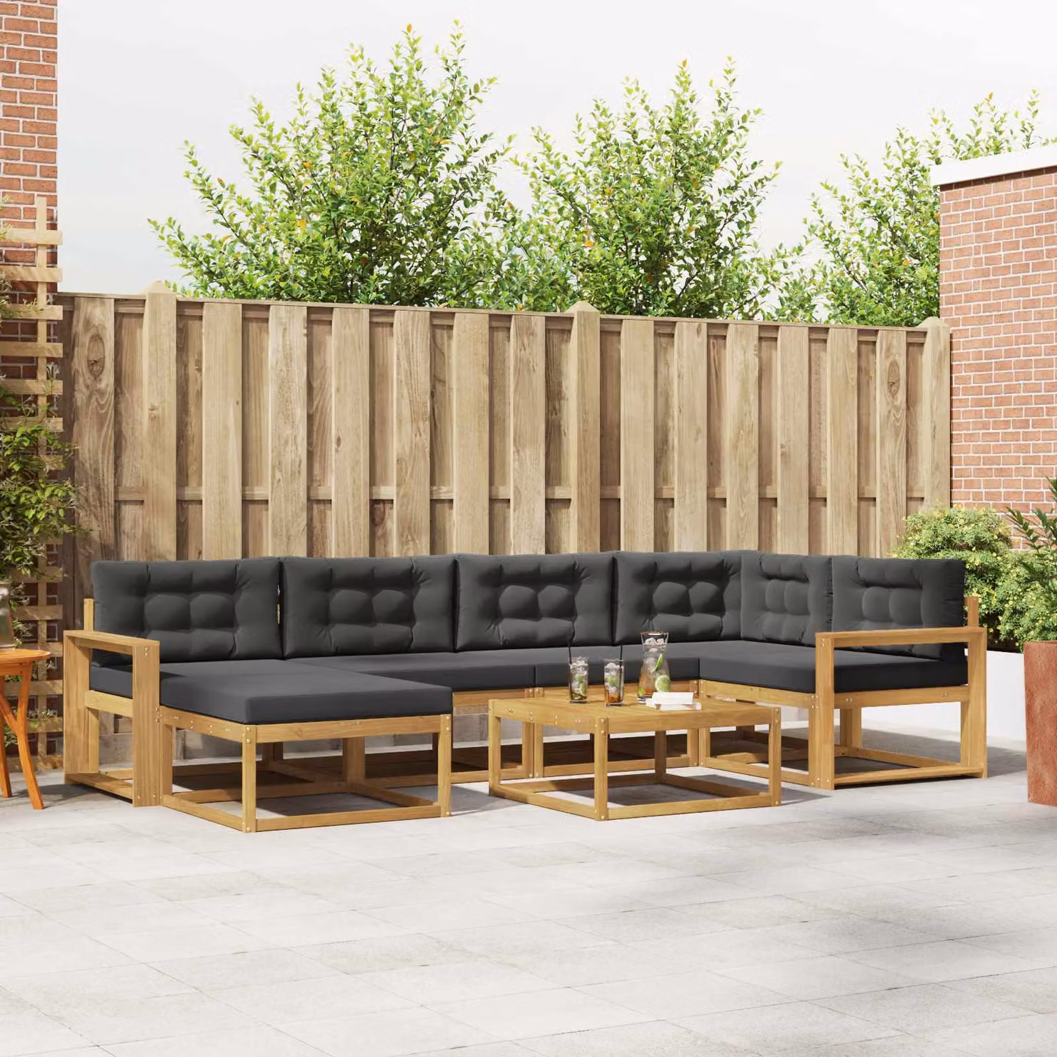 vidaXL Set di divani da esterno 7 pz in legno di acacia Bianco e Antracite