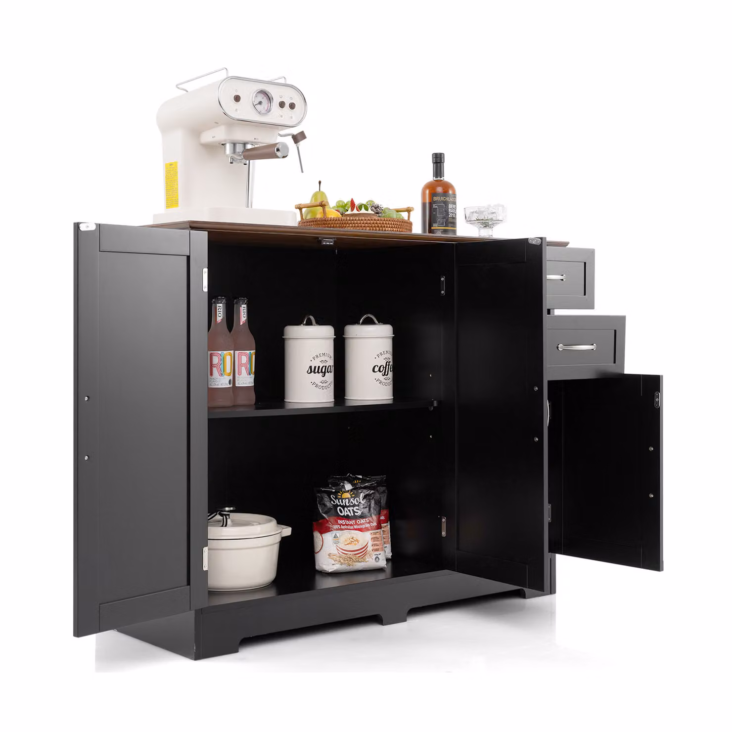 Mobile contenitore COSTWAY con 2 ante e 2 cassetti, ripiano regolabile, mobile contenitore per credenza buffet nero