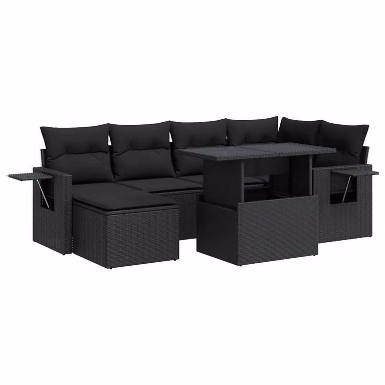 Set Divani da Giardino con Cuscini 7pz Nero Polyrattan