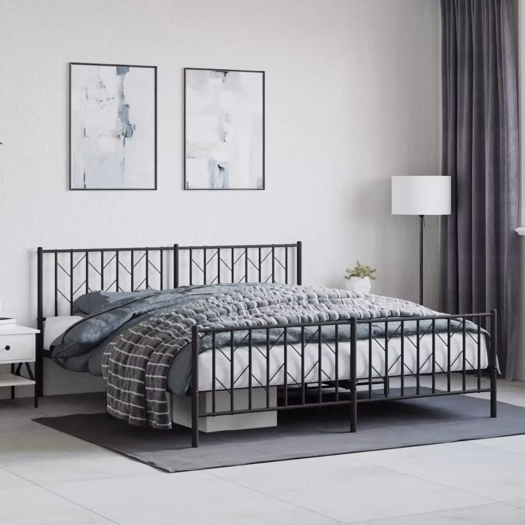 vidaXL Giroletto con Testiera e Pediera in Metallo Nero L: 187 cm, P: 90 cm, H: 219 cm