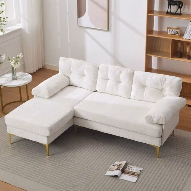Divano angolare a 3 posti MIVRAY con chaise longue reversibile in tessuto beige, design moderno con struttura in legno e cuscini inclusi, L/P/H: 187,5 x 79 x 130 cm
