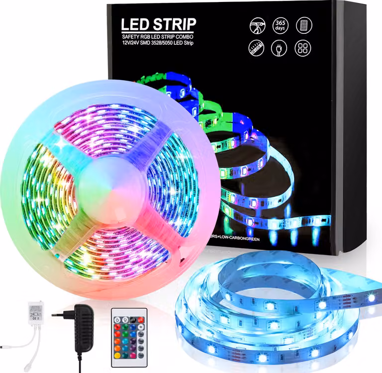 Clanmacy 3M Striscia LED Striscia luminosa RGB SMD5050 Striscia luminosa per feste natalizie 44 pulsanti Telecomando