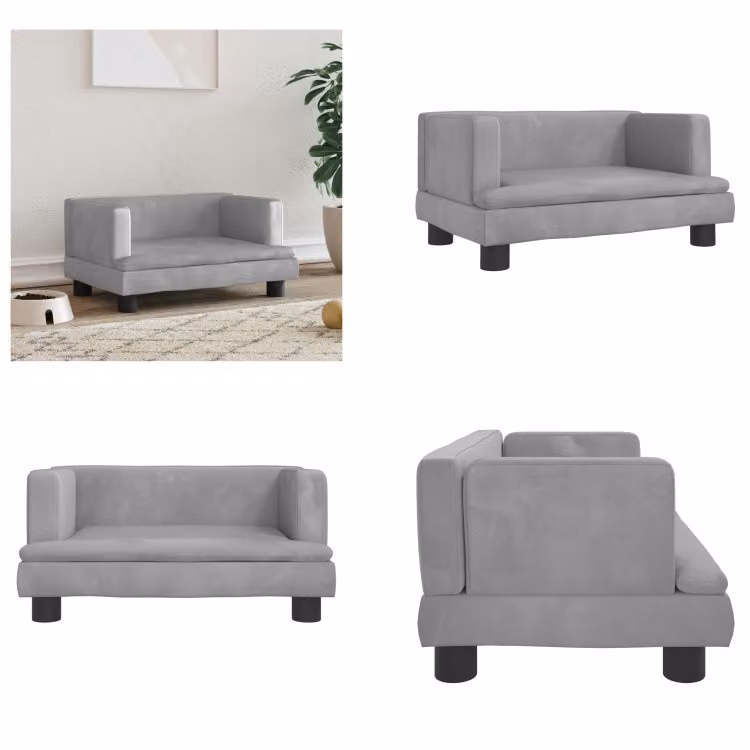 vidaXL Letto per cani grigio chiaro 60x40x30 cm in velluto - letto per cani - letti per cani - divano per cani - divano per animali domestici