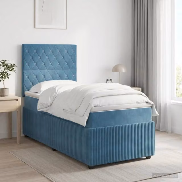 Letto box spring con materasso vidaXL in velluto blu, L/P: 190 x 90 cm