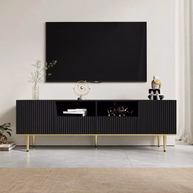 Cassettiera per TV KOMHTOM nera con finitura opaca, L: 165 cm, P: 36 cm, H: 55 cm